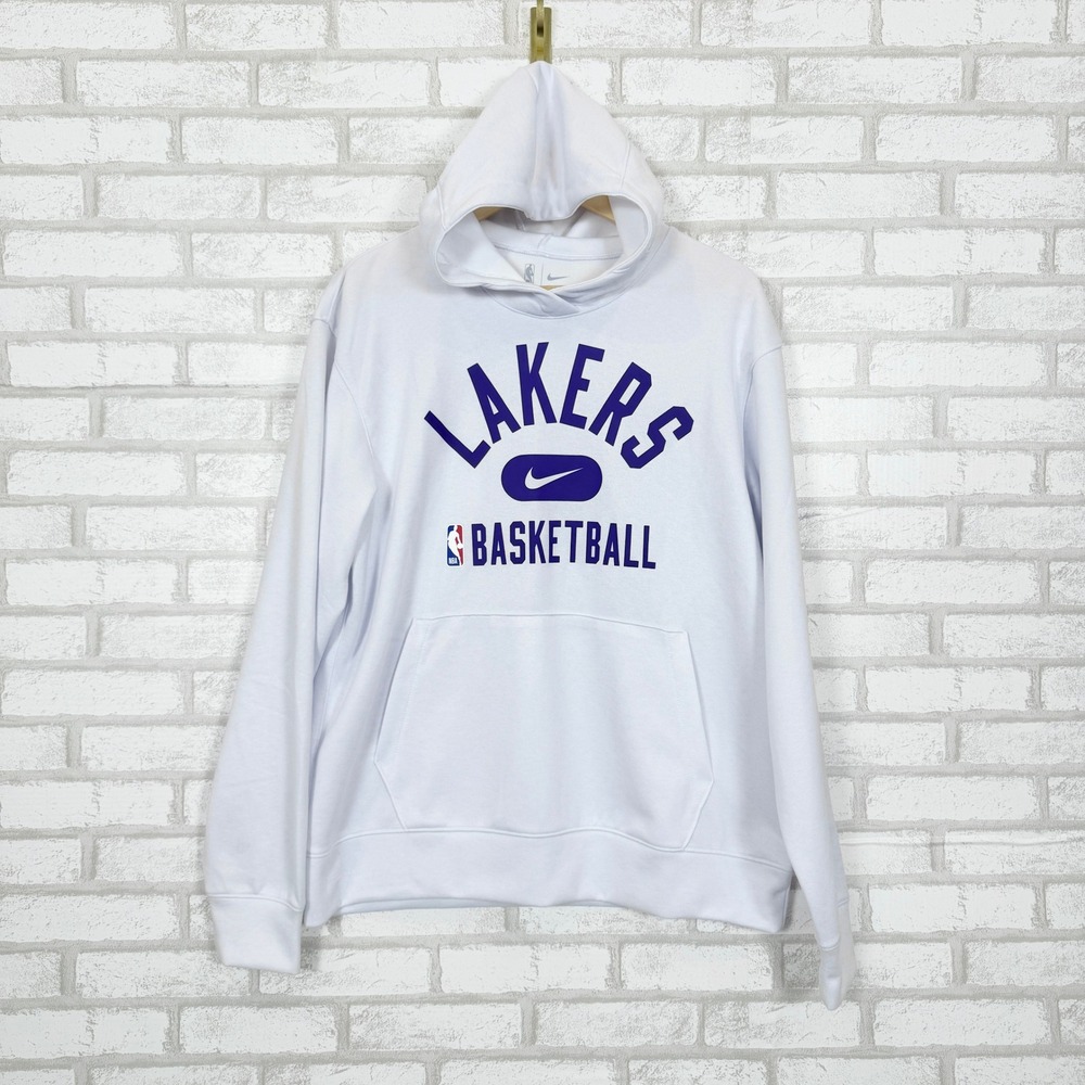 Nike NBA Lakers Basketball Hoodie Mens M White Dri-FIT‎ Pullover Sweatshirt